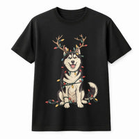 Reindeer Antler Husky Tee, Husky Christmas Shirt, Christmas Lights Dog T-Shirt, Husky Lover Christmas Shirt, Holiday Dog Mom Present