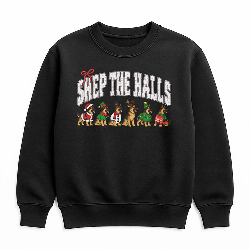 Christmas Dog Crewneck, Shep the Halls Sweatshirt, Retro Holiday Dog Sweater, Santa Reindeer Dogs Pullover, Xmas Dog Lover Present