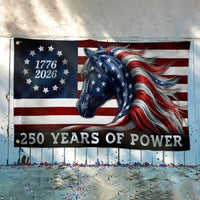 250 Years of Power Flag 1776-2026 | Patriotic Horse Americana House Flag | Double-Sided UV-Resistant Polyester | Commemorative Gift