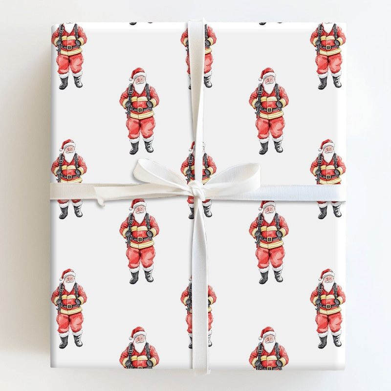 Watercolor First Responder Christmas Gift Wrap, Firefighter Santa Wrapping Paper, Fireman Santa Gift Wrapping Paper, Holiday Hero Gift Wrap