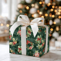 Cactus Poinsettia Wreath Gift Wrap Paper, Southwestern Desert Christmas Wrapping Paper, Western Boho Holiday Present Wrapping Paper