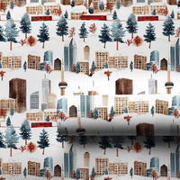 Watercolor Winter Cityscape Gift Wrap, Toronto CN Tower Wrapping Paper, Canadian Streetcar Wrapping Paper, Christmas Holiday Wrapping Paper