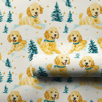Dog Holiday Gift Wrap Paper, Golden Doodle Christmas Wrapping Paper, Adorable Puppy Wrapping Paper, Snowy Pine Tree Pet Gift Wrap Roll