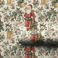 Botanical Holly Berry Santa Gift Wrap, Vintage Santa Wrapping Paper, Nostalgic Christmas Wrapping Paper, Traditional Holiday Gift Wrap