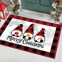 Red Buffalo Plaid Border Carpet, Christmas Gnomes Area Rug, Non-Slip Holiday Floor Mat, Living Room Kitchen Rug, Winter Home Decor Present