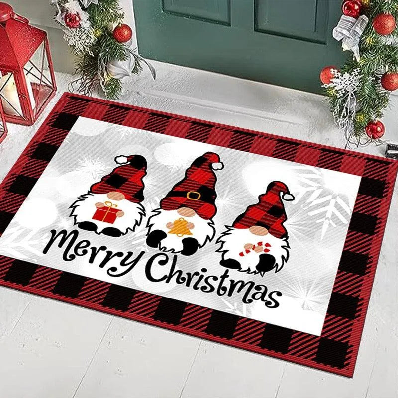 Red Buffalo Plaid Border Carpet, Christmas Gnomes Area Rug, Non-Slip Holiday Floor Mat, Living Room Kitchen Rug, Winter Home Decor Present