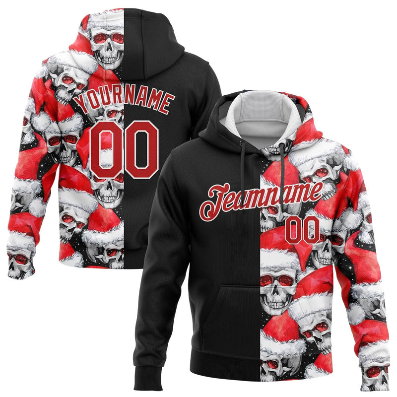 Christmas Skull Sweatshirt, Custom Santa Hat Skull Hoodie, Personalized Name Number Holiday Hoodie, Xmas Sports Pullover Hoodie, Xmas Present