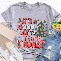 Good Day to Teach Kindness Tee, Kindness Christmas Tree Shirt, Retro Teacher Christmas T-Shirt, Adorable Holiday Educator Graphic Shirt