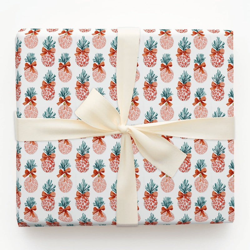 Pink Fruit Holiday Gift Wrap, Tropical Pineapple Christmas Wrapping Paper, Festive Present Wrap, Unique Winter Wrapping Paper