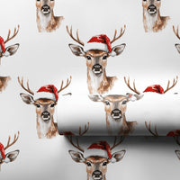 Woodland Animal Gift Wrap, Watercolor Reindeer Wrapping Paper, Santa Hat Reindeer Wrapping Paper, Rustic Christmas Holiday Wrapping Paper