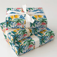 Tropical Palm Tree Gift Wrap, Coastal Christmas Village Wrapping Paper, Seaside Lighthouse Holiday Gift Wrapping Paper, Beach Present Wrap