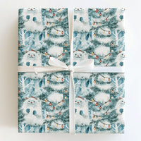 Abominable Snowman Holiday Gift Wrap, Yeti Santa Hat Christmas Wrapping Paper, Adorable Winter Lights Wrapping Paper, Whimsical Xmas Gift Wrap