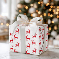 Christmas Reindeer Silhouette Gift Wrap, Red Reindeer Wrapping Paper, Minimalist Red Stag Present Paper, Winter Holiday Wrapping Paper Roll