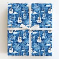 Winter Snowflake Music Gift Wrap, Acoustic Guitar Wrapping Paper, Blue Musician Wrapping Paper, Christmas Holiday Present Gift Wrap