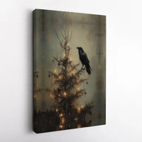 Dark Academia Holiday Wall Art, Gothic Crow Christmas Tree Canvas, Spooky Raven Winter Canvas Print, Alternative Gothic Xmas Decor Present
