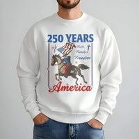 250 Years America Sweatshirt | Patriotic Eagle on Horseback with Flag Design | Soft Cotton Polyester Blend | Gift for History and Freedom Lovers