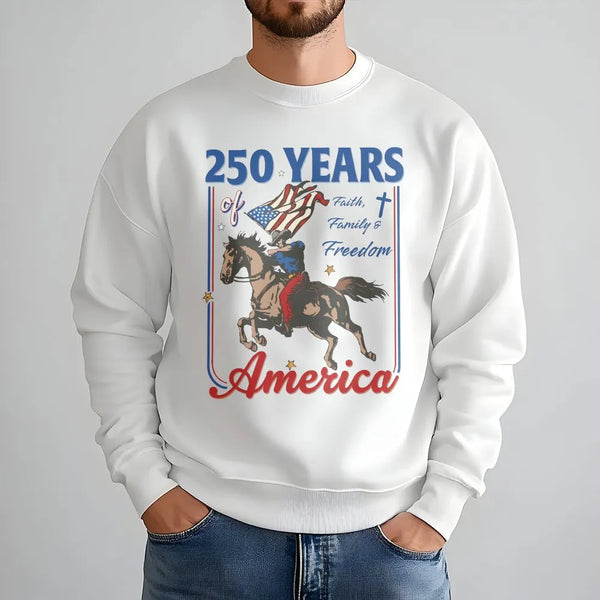 250 Years America Sweatshirt | Patriotic Eagle on Horseback with Flag Design | Soft Cotton Polyester Blend | Gift for History and Freedom Lovers