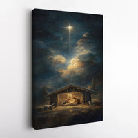 Silent Night Bethlehem Star Canvas, Nativity Scene Canvas Print, Holy Family Christmas Canvas Art, Religious Holiday Wall Decor Print