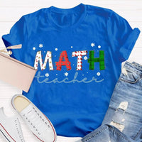 Colorful Snowflake Holiday Font Shirt, Math Teacher Christmas T-Shirt, Adorable Mathematics Educator Graphic Tee, Xmas Teacher Present