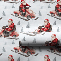 Watercolor Snowmobile Gift Wrap, Santa Snowmobile Christmas Wrapping Paper, Santa Claus Holiday Wrapping Paper, Festive Gift Wrapping Paper