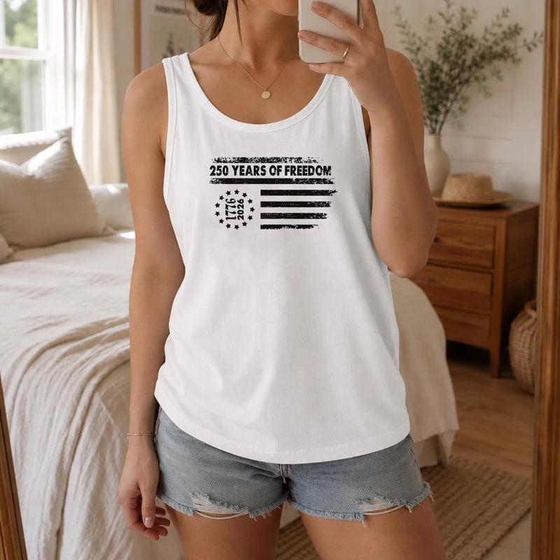 USA Flag 250 Years of Freedom Tank Top | Vintage 1776-2026 Patriotic Distressed Graphic | Soft Lightweight Breathable Fabric | 4th of July Independence Day Gift