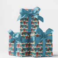 Beach Coastal Christmas Gift Wrap, Tropical Santa Wrapping Paper, Surfing Santa Holiday Paper, Summer Vacation Christmas Wrapping Paper
