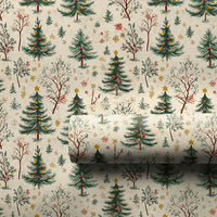 Rustic Winter Forest Gift Wrap, Vintage Christmas Tree Wrapping Paper, Illustrated Pine Tree Wrapping Paper Roll