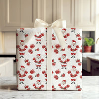 Pom Pom Santa Christmas Gift Wrap, Cheerleader Santa Wrapping Paper, Watercolor Whimsical Present Paper, Humorous Holiday Gift Wrapping Paper