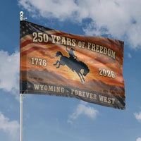 Wyoming Forever West House Flag |250 Years of Freedom1776-2026 Cowboy Sunset Design | Double-Sided UV-Resistant Outdoor Flag | Patriotic Gift for Wyoming Proud Americans