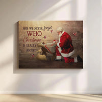Religious Christmas Wall Art, Santa Kneeling Before Baby Jesus Canvas, Nativity Scene Canvas Print, Christian Holiday Canvas, Faith Present