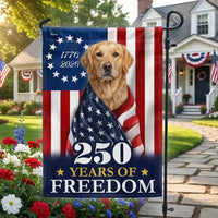 Golden Retriever American Flag Garden Flag | 250 Years of Freedom Commemorative | Double-Sided Patriotic Decor | Dog Lover Gift