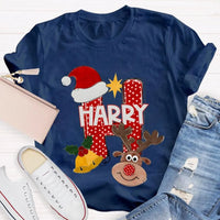 Santa Hat Elk Holiday Shirt, H Is for Happy Christmas Shirt, Humorous Christmas Graphic Tee, Festive Family Holiday Shirt, Adorable Christmas Present