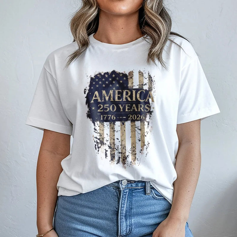 America 250 Years T-Shirt | 1776-2026 Semiquincentennial Vintage Flag Design | 100% Soft Breathable Cotton | Gift for Patriotic Americans