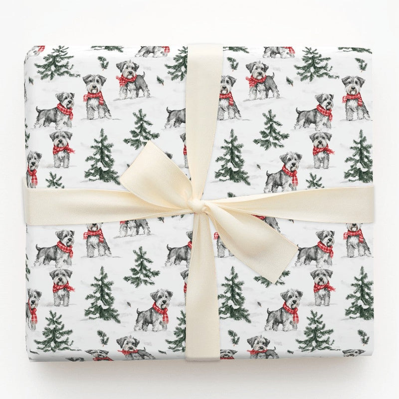 Festive Dog Gift Wrap, Schnauzer Christmas Wrapping Paper, Winter Plaid Scarf Puppy Wrapping Paper, Holiday Pet Gift Wrap for Dog Lovers
