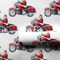 Motorcycle Santa Gift Wrap, Watercolor Biker Santa Wrapping Paper, Red Cruiser Bike Holiday Wrapping Paper, Christmas Biker Gift Wrap Roll