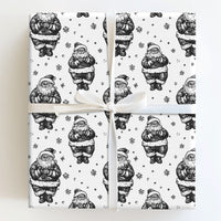 Black and White Christmas Gift Wrap Roll, Vintage Santa Wrapping Paper, Retro Santa Snowflake Present Paper, Holiday Sketch Gift Wrap Roll