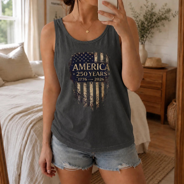 America 250 Years Tank Top | 1776-2026 USA Flag Vintage Design | Soft Breathable Unisex Fit | Semiquincentennial Gift for Patriots