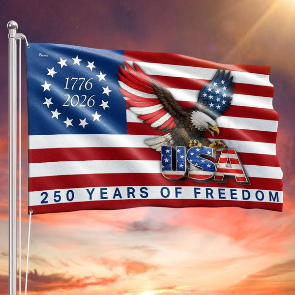 250 Years of Freedom American Flag | Betsy Ross 1776-2026 Commemorative Design | UV-Resistant Polyester | Patriotic Home & Garden Decor