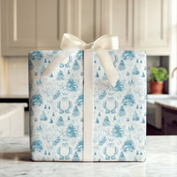 Adorable Abominable Snowman Gift Wrap Roll, Yeti Christmas Wrapping Paper, Blue Winter Forest Present Paper, Whimsical Holiday Gift Wrapping