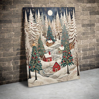Winter Forest Landscape Wall Art, Snowy Christmas Village Canvas Print, Comfy Holiday Scene Canvas, Seasonal Home Decor, Winter Present