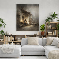 Holy Family Manger Oil Painting Print, Nativity Scene Wall Art, Rustic Christmas Art Poster, Religious Decor, Printable Digital Download