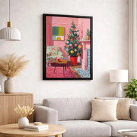 Mid-Century Christmas Canvas Print, Pink Christmas Living Room Wall Art, Retro Xmas Poster, Pink Christmas Decor, Digital Download Print