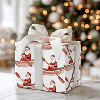 Coastal Christmas Gift Wrap, Rowing Boat Santa Wrapping Paper, Nautical Santa Claus Wrapping Paper, Boating Holiday Present Gift Wrap Roll