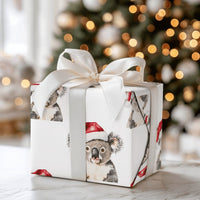 Santa Hat Animal Gift Wrap, Adorable Koala Christmas Wrapping Paper, Australian Koala Wrapping Paper Roll, Holiday Wrapping Paper