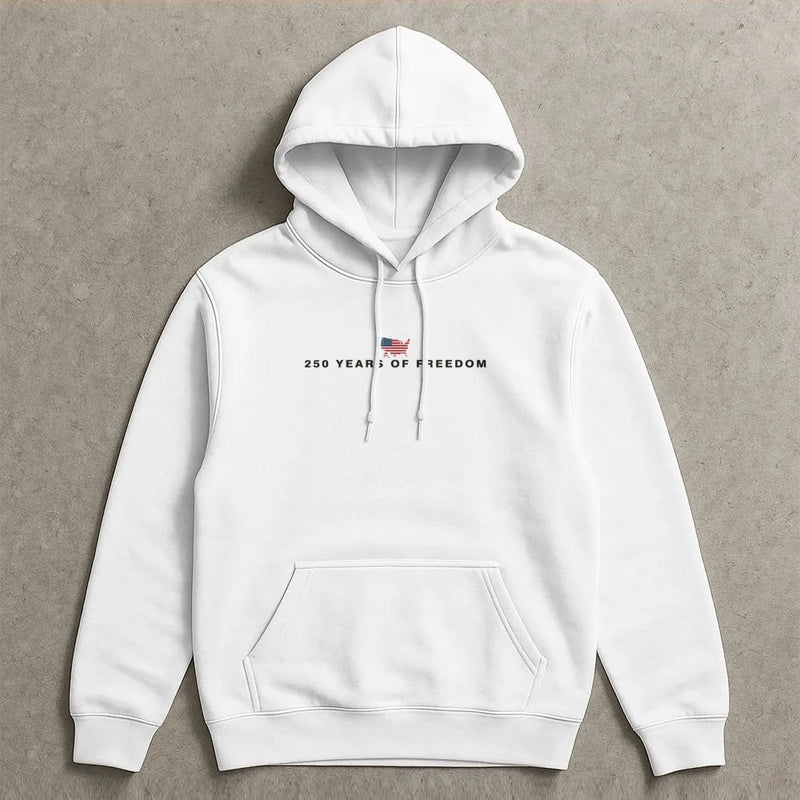 250 Years of Freedom Hoodie | American Flag USA Map Patriotic Graphic | Soft Cotton-Poly Flece Pullover | Unisex Patriotic Gift for Americans