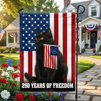 250 Years of Freedom Garden Flag | Black Cat Americana Design | Double-Sided Polyester | Patriotic Yard Decor Gift