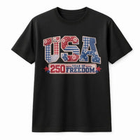 USA 250 Years of Freedom T-Shirt | Patriotic Patchwork Quilt Design | Soft Breathable Cotton | Gift for Americana Fans
