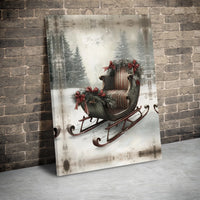 Snowy Forest Holiday Poster, Vintage Christmas Sleigh Wall Art, Winter Sled Landscape Art Print, Festive Digital Download Present
