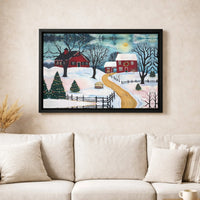 Snowy Red Barn Winter Landscape, Christmas Farmhouse Digital Download, Rustic Holiday Wall Art Printable, Country Christmas Print Decor