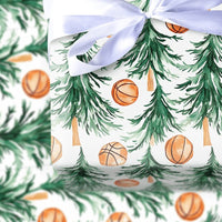 Watercolor Pine Tree Gift Wrap, Basketball Christmas Wrapping Paper, Sports Holiday Present Paper, Basketball Fan Christmas Gift Wrap